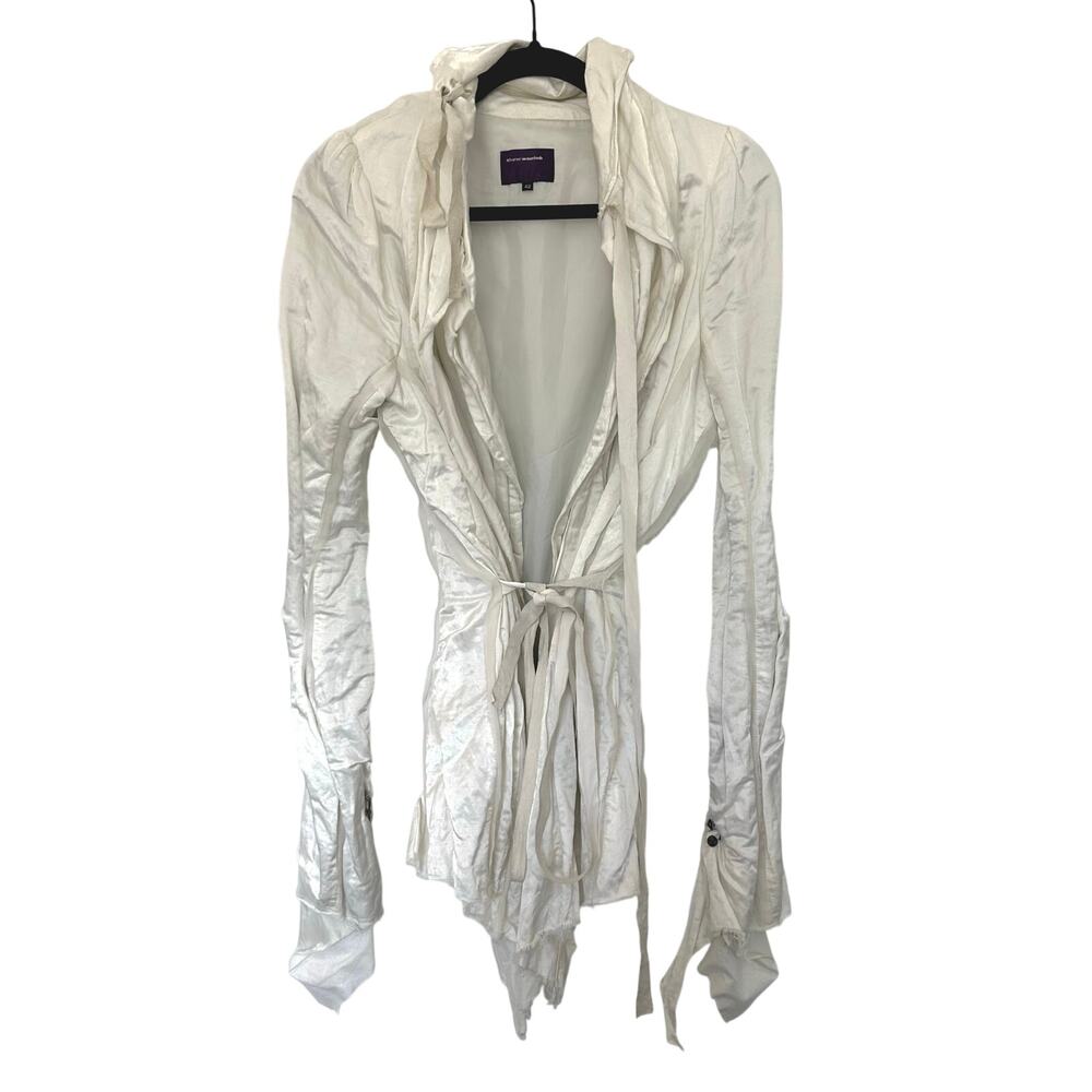 Sharon Wauchob (IT 42 / US 6) Ivory Silk Avant Garde Draped Wrap Cardigan Jacket
